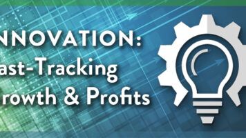 Promotional image highlighting the importance of innovation during economic downturns, featuring strategies for seizing opportunities
