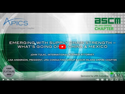 John Tulac, International Business Attorney: what's going on in China, Mexico and the world and how it relates to supply chain