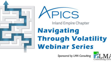 Promotional image for our webinar series on navigating through volatility, featuring insights and guidance for manufacturing and supply chain professionals