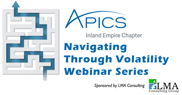 Promotional image for our webinar series on navigating through volatility, featuring insights and guidance for manufacturing and supply chain professionals