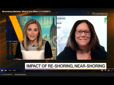 Lisa Anderson discusses reshoring, near-shoring's consumer impact, cost differences from Asia, and supply chain solutions in Bloomberg interview