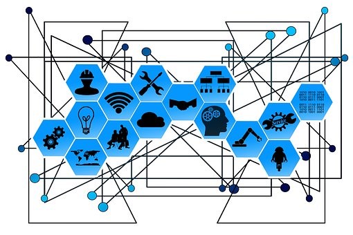 Graphic showcasing AI, robots, IoT, and blockchain as transformative technologies in modern supply chain management
